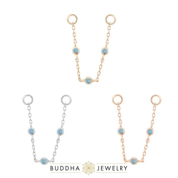 Chaînette piercing topaze bleue or 14k