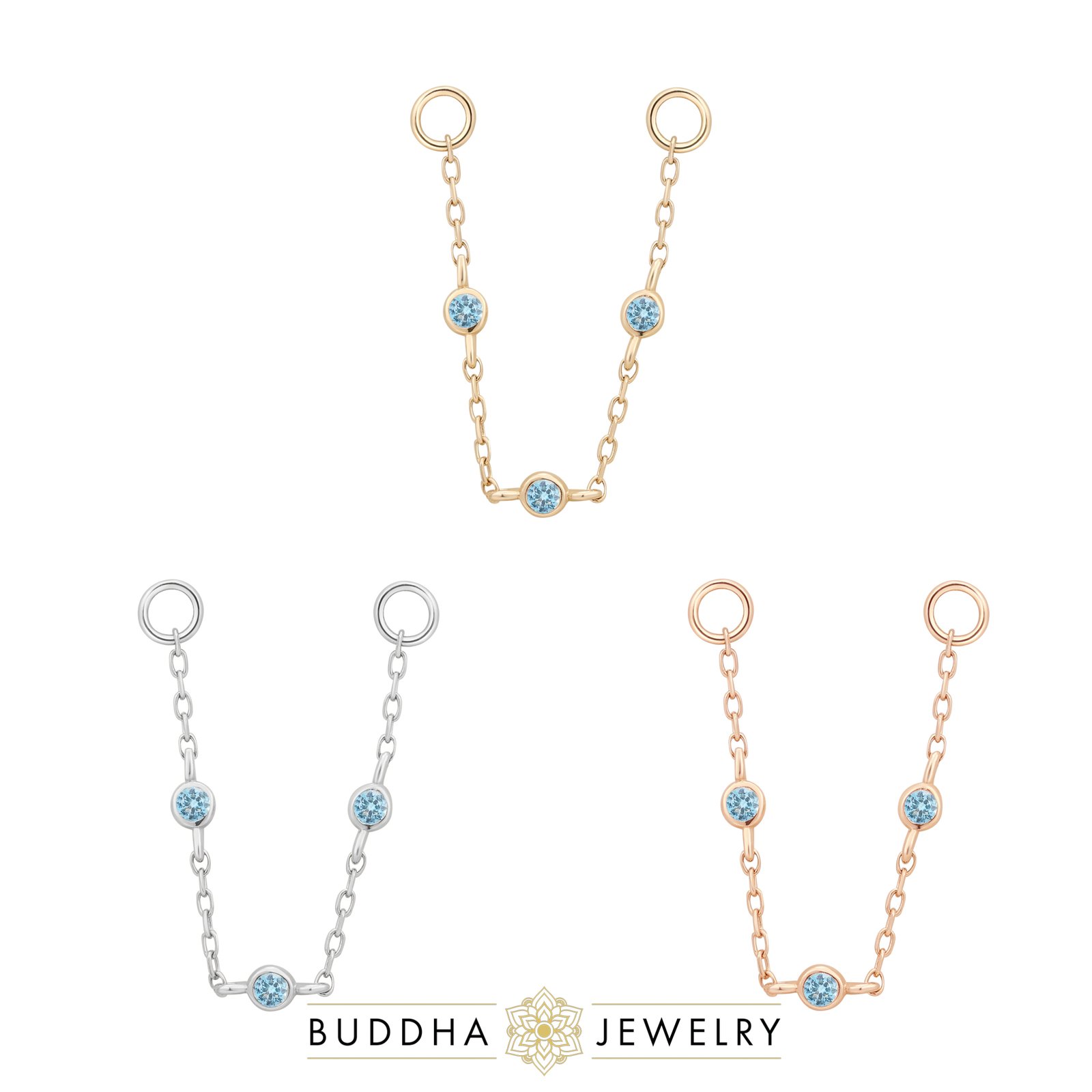 Chaînette piercing topaze bleue or 14k