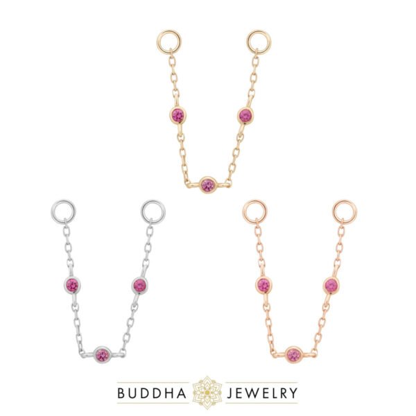Chaînette piercing saphir rose or 14k