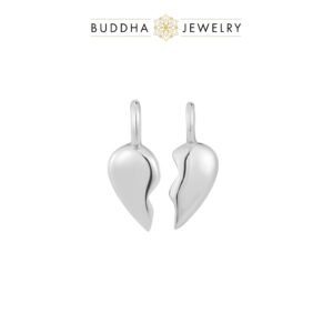 Pendentif Twin Flame en or blanc 14k, en forme de cœur fendu, signé Buddha Jewelry