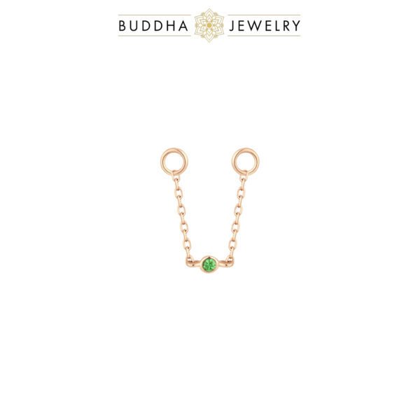 Chaînette piercing en or 14k avec une pierre fine verte tsavorite
