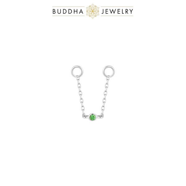Chaînette piercing en or 14k avec une pierre fine verte tsavorite