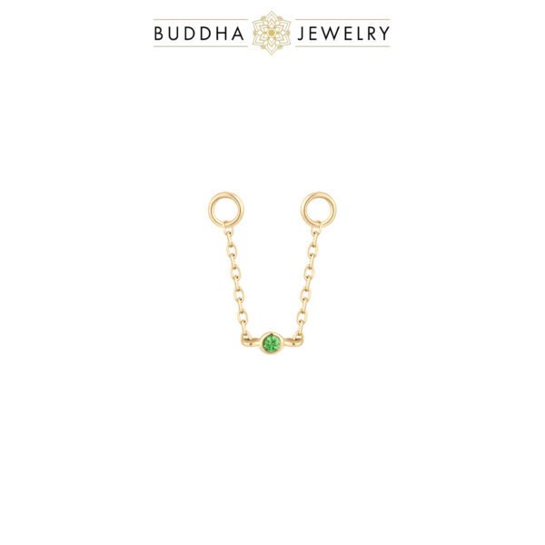 Chaînette piercing en or 14k avec une pierre fine verte tsavorite
