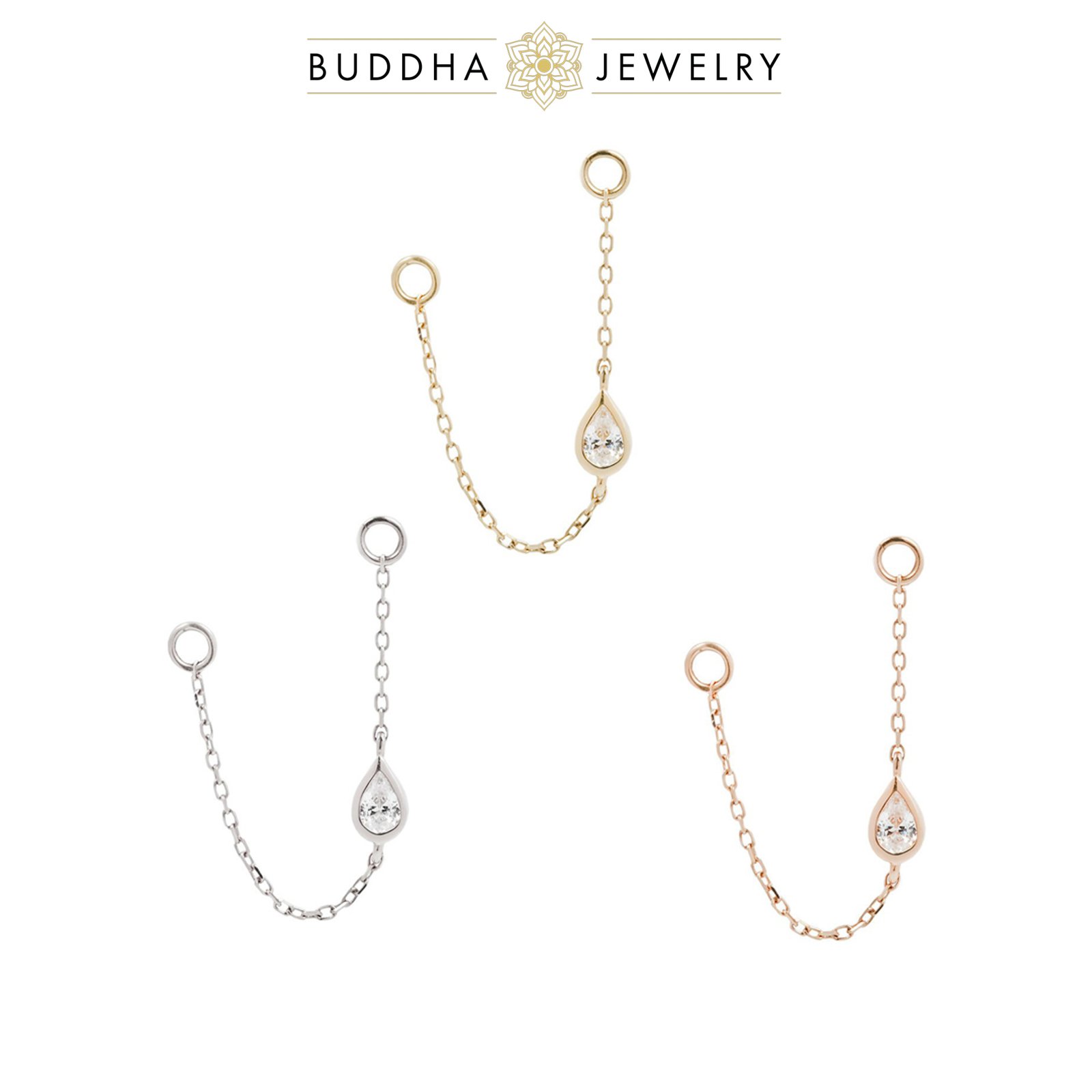 Chaînette piercing or 14k Teardrop discret CZ
