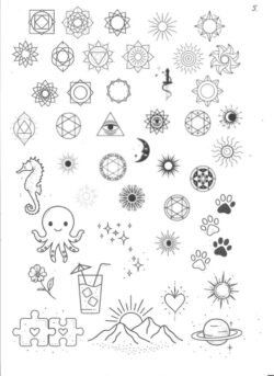 flash tattoo Petits motifs de tatouage – soleil, lune et fleurs