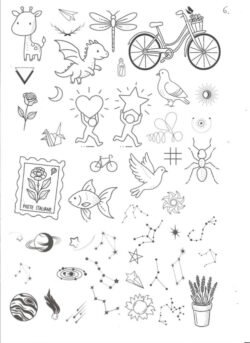 flash tattoo Planche de tatouages minimalistes et dessins fins
