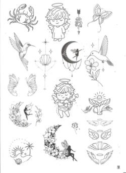 flash tattoo Motifs de tatouage féminins, lune, fleurs et papillons