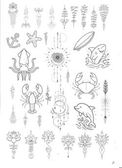 Tatouages minimalistes Flash tattoos fins – animaux, fleurs et petits symboles